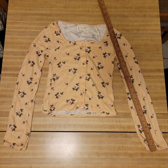 Lucky Brand Floral Button-Up Cardigan Women's XS Stretchy Peach Knit Long Sleeve - Picture 6 of 7